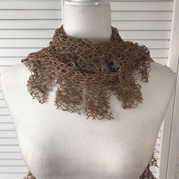 3/$25 Brown Polyester Blend Net Pattern Scarf - Picture 1 of 4